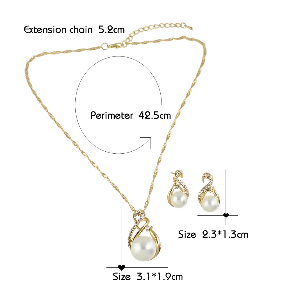 Newindy Jewelry Gold-Color Silver Color Chain With Rhinestone and Simulated Pearl Pendant Necklace Stud Earring Bijoux Femme | Украшения и