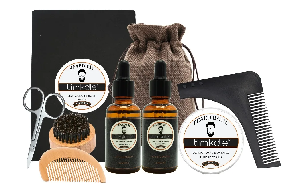 Набор для тимминга бороды с безвредной сумкой масло и бальзам деревянный гребень