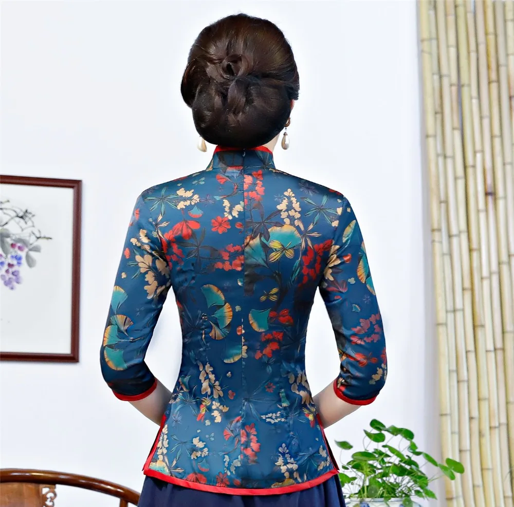 Шанхай история Китайский традиционный Топ цветочный Cheongsam топы китайская блузка Qipao рубашка с коротким рукавом Китайский Топ для женщин