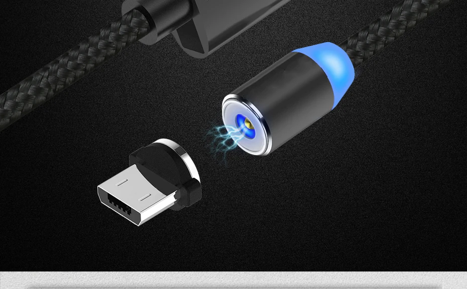 1 м светодиодный магнитный кабель и Micro USB кабель и usb type-C кабель Android нейлоновая оплетка type-C Магнитный зарядный кабель для iPhone 8 Xs Max