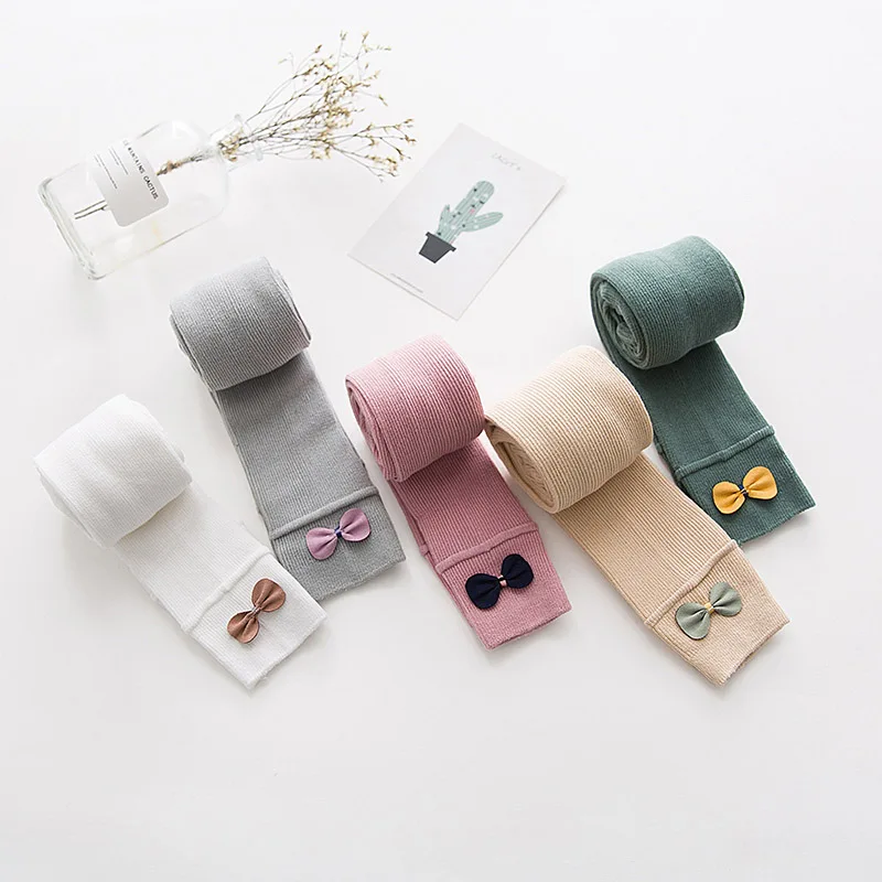 Весна-Осень 2019 детские колготки хлопковые для маленьких девочек с бантом и