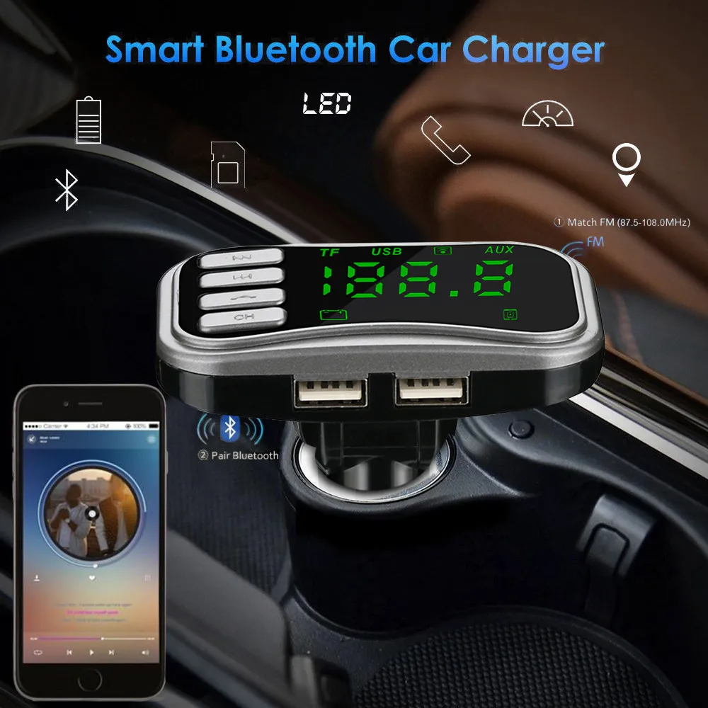 12 V-24 V Беспроводной Bluetooth FM передатчик модулятор Автомобильный комплект MP3 плеер Dual USB Зарядное устройство Поддержка SD/MMC кард-аудио приемник