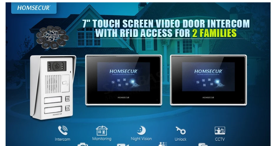 HOMSECUR 7 дюймов видео входная дверь безопасности видеодомофон с детектором движения для семьи 2 BC112-2+ BM718-B