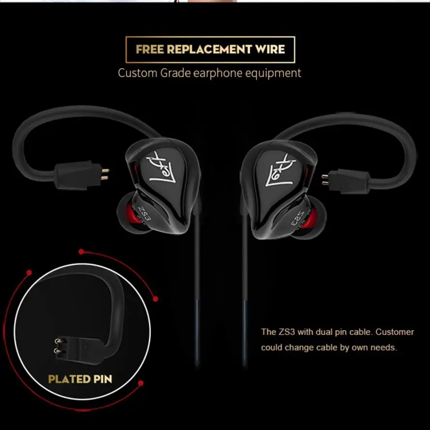 KZ ZS3 Wear наушники гарнитура с двойными басами Hi-Fi наушники-вкладыши для телефона