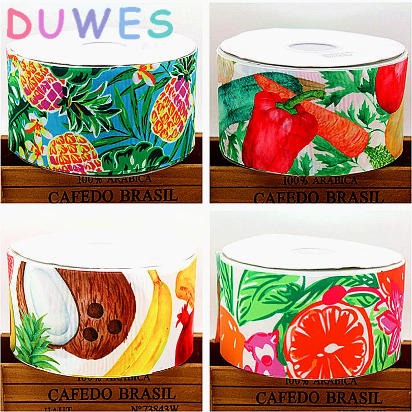 DUWES 3 ''Бесплатная доставка Банан овощи Ананас печатных grosgrain ленточный