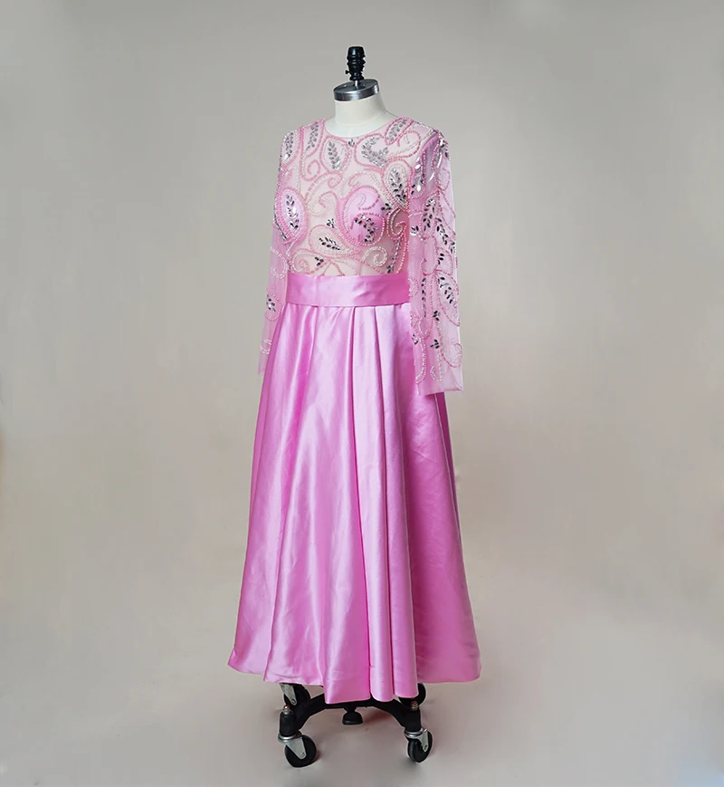 Видеть сквозь вечерние платья 2017 розовый цвет одежда с длинным рукавом бисером