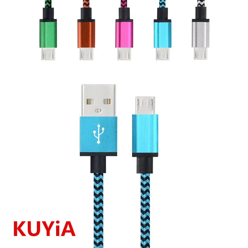 KUYIA 1 м Плетеный USB 2 0 A к Micro B кабель для синхронизации данных зарядный цветной