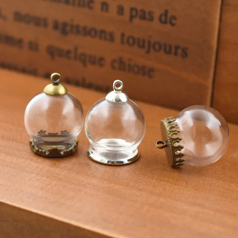 

5set 20*15mm Hollow Glass Globe With Setting Base Beads Cap Set 0rb Glass Vials Pendant Glass Bottle Jewelry Pendant