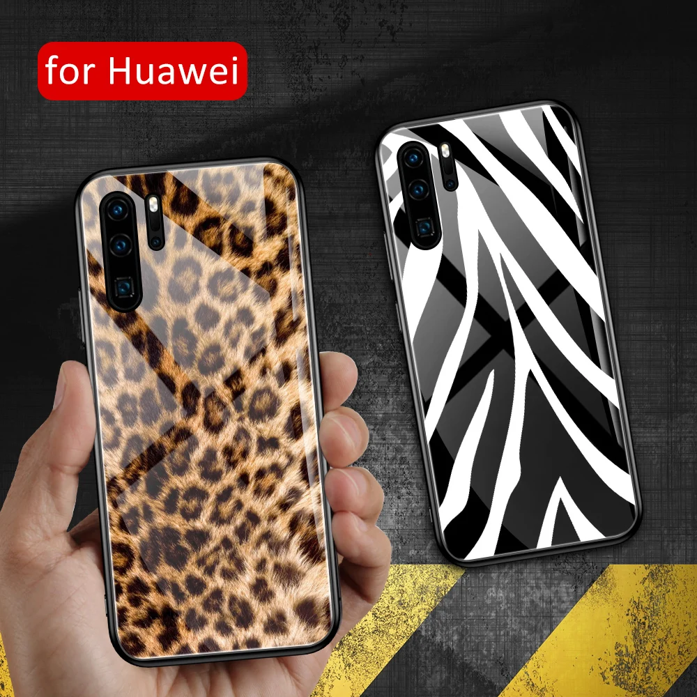 Для huawei p20 pro Чехол с леопардовым принтом из кожи тигра и стекла задняя крышка p10