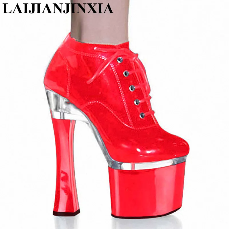 

Lace Up Spring New Sexy Women Dance Pumps Shoes Night Party Dress 18cm Square High Heels Pumps Lady Dance Shoes