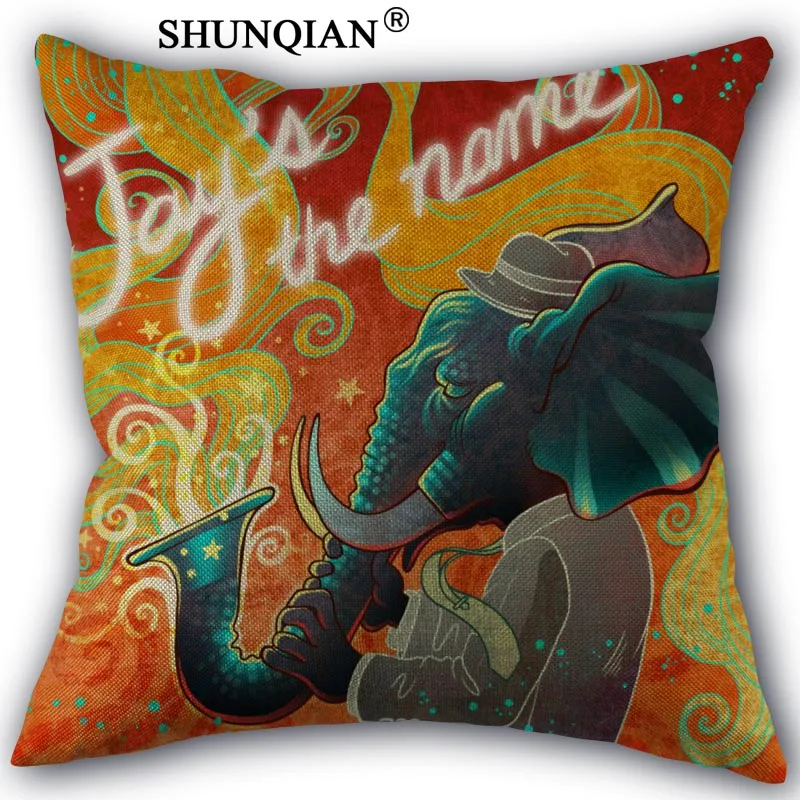 

elephant Art Pillowcase Cotton Linen Square Zippered Pillow Cover Unique Design Customize Your Picture 45x45cm one side