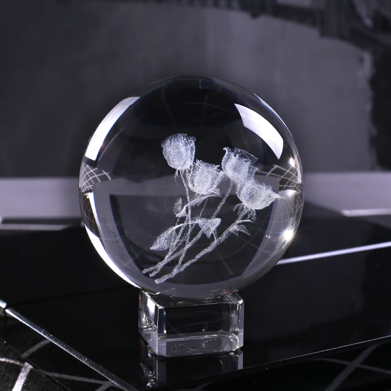 60mm 3D Laser Engraved A Bunch of Roses Sphere K9 Crystal Glass Ball for Birthday Gift Souvenir Home Decor Ornament Lovers | Дом и сад