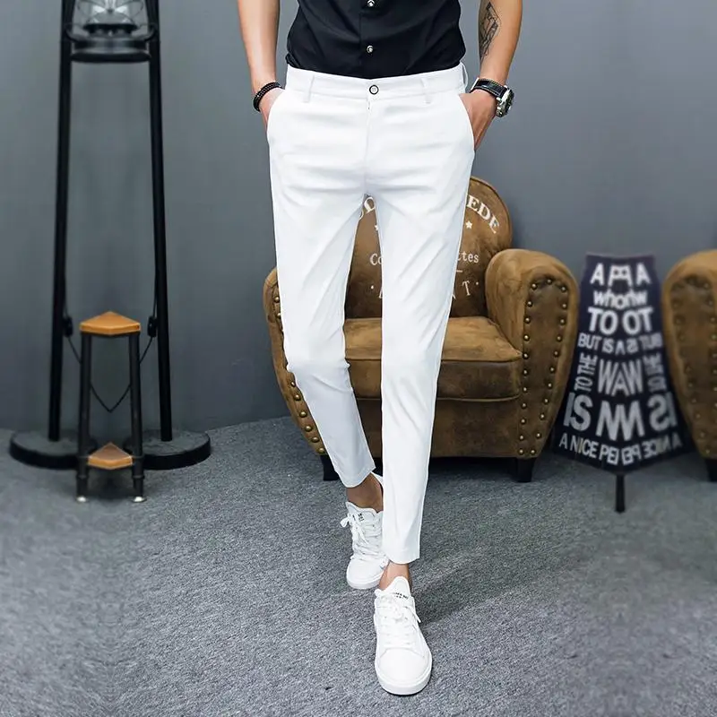 same as photo Новинка года; Pantalon Homme; корейские модные однотонные брюки для мужчин; облегающая свободная длина по щиколотку; Верхняя одежда; брюки; мужская одежда - Цвет: same as photo