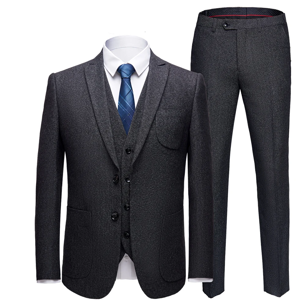 

(Jacket+Vest+Pants)2018 autumn Men causal high quality classic suits Men's Slim Fit business wedding Suit Full dress 6 colors