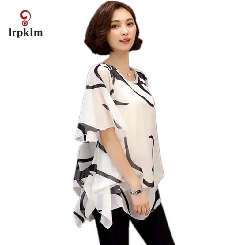 2017 летняя Корейская женская Свободная шифоновая рубашка с коротким рукавом