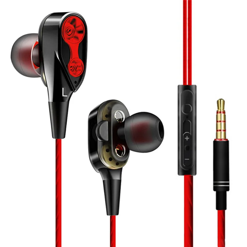 Red EOR V3S стерео гарнитура с двойным блоком, наушники-вкладыши, бас-сабвуфер, гарнитура для Iphone, samsung, Спортивная гарнитура - Цвет: Red