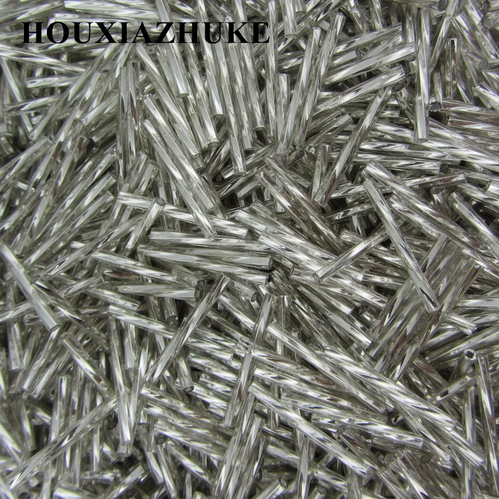 25 mm long gold or silver black color glass twisted bugle seed beads for beaded decorative garment | Дом и сад