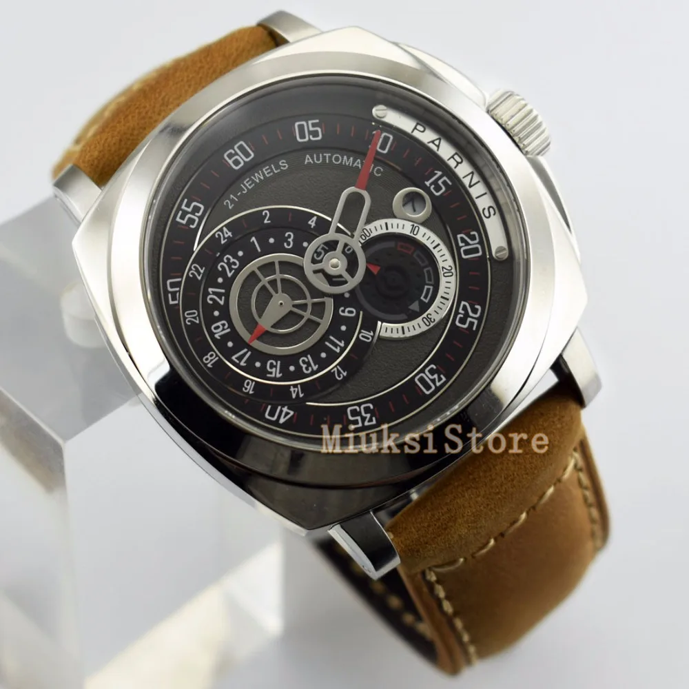 44 мм Автоматическая Дата relogio masculino Inoxydable Cas En Cuir Bande montre поверенный браслет hommes Mode