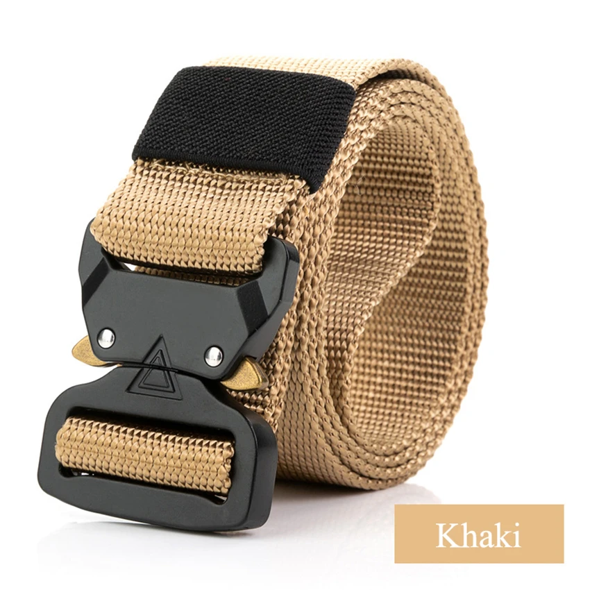Khaki Belt 115-135 см холщовый ремень мужской Тактический дизайнерский армейский ремень для брюк Cobra треугольный дизайн металлическая пряжка Длинные Военные нейлоновые ремни - Цвет: Khaki Belt