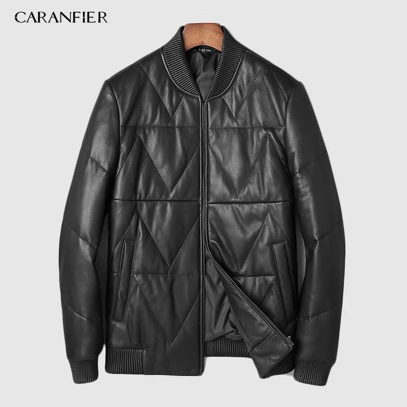 Черный CARANFIER Модные мужские куртки с капюшоном из натуральной овечьей кожи, повседневная мотоциклетная черная верхняя одежда, пальто DHL - Цвет: Черный