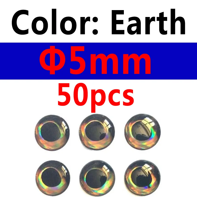 5mm earth 50pcs Bimoo 50 шт. голографическая 3D 4D рыбные глаза для завязывания мушек стримеры приманка дерево пластик приманка поппер DIY глаза - Цвет: 5mm earth 50pcs