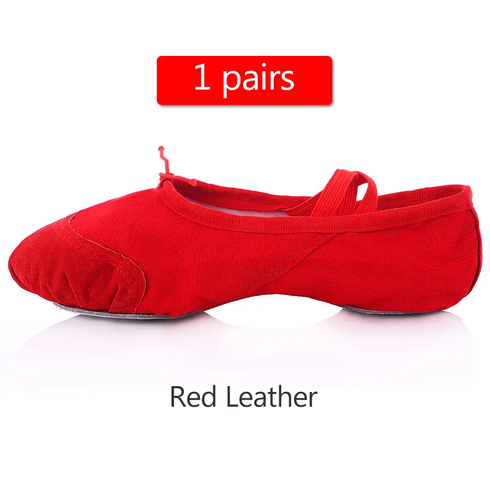1pair red Leather ; балетки для девочек; женские парусиновые шлепанцы для йоги и спортзала; Танцевальная обувь для сальсы; женские балетки на плоской подошве; цвет красный, черный; размеры 24-45 - Цвет: 1pair red Leather
