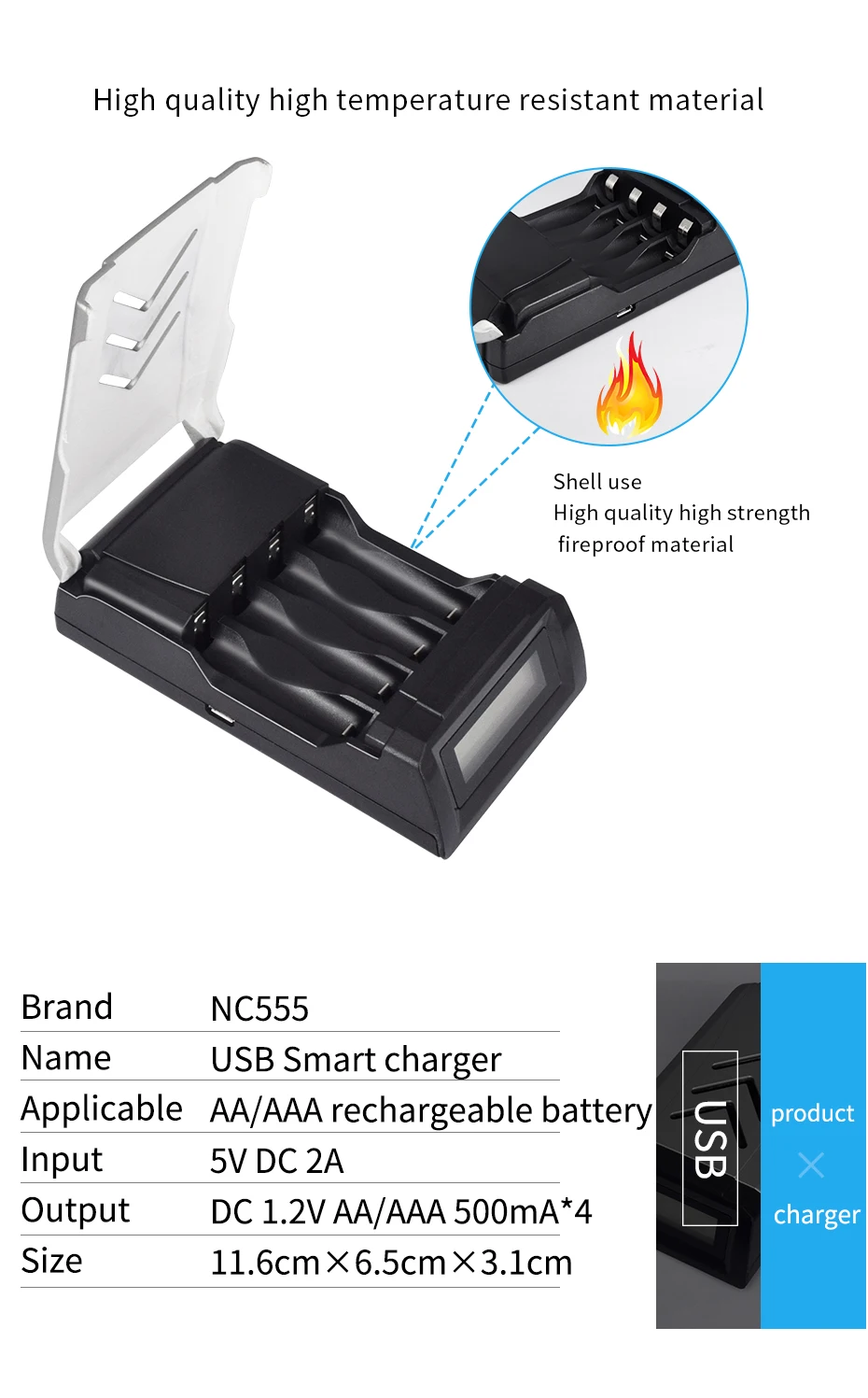 PALO USB Smart интеллигентая(ый) зарадное устройство для батареии АА для AA, AAA, Перезаряжаемые аккумуляторы Ni-Cd 1,2 V аккумуляторная батарея