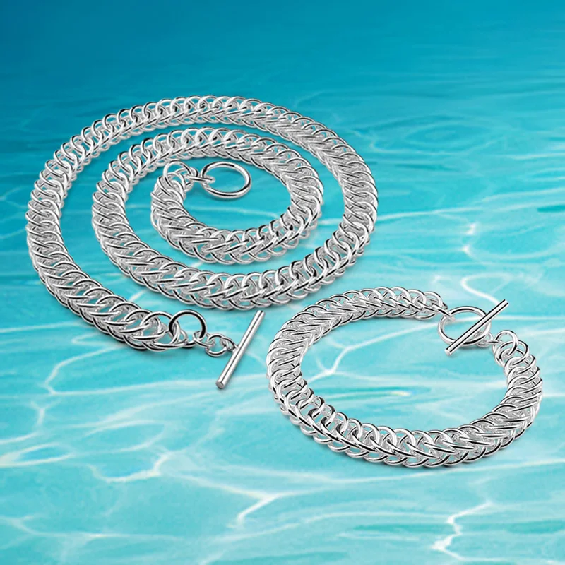 925 pure silver necklace bracelet sets for men keeled chain men's fashion jewelry cool clothes accessories. | Украшения и