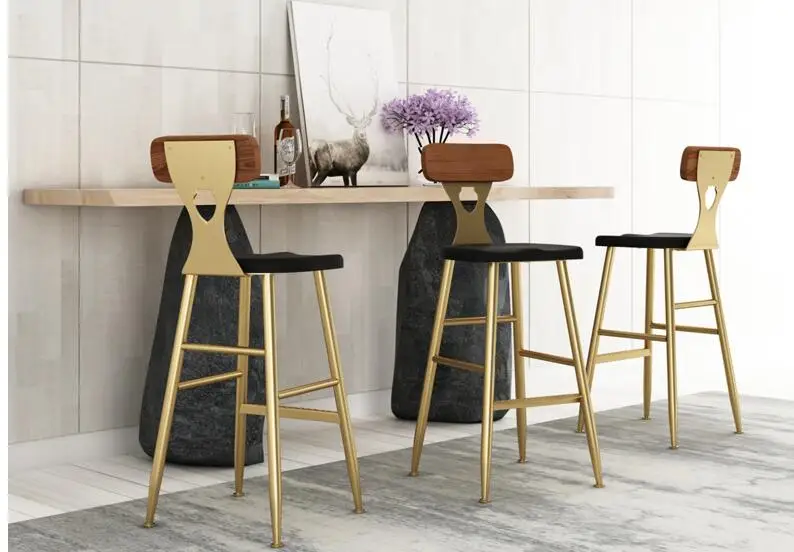 

Nordic Simple Bar Chair Tieyi Golden Household Dining Chair High Stand Coffee Leisure Chair Backrest