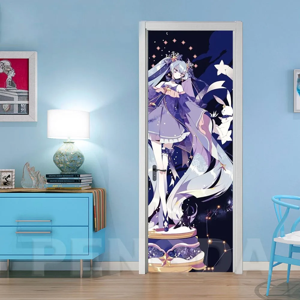 Домашний декор на холсте дверные наклейки аниме девушка Самоклеящиеся 3D ПВХ