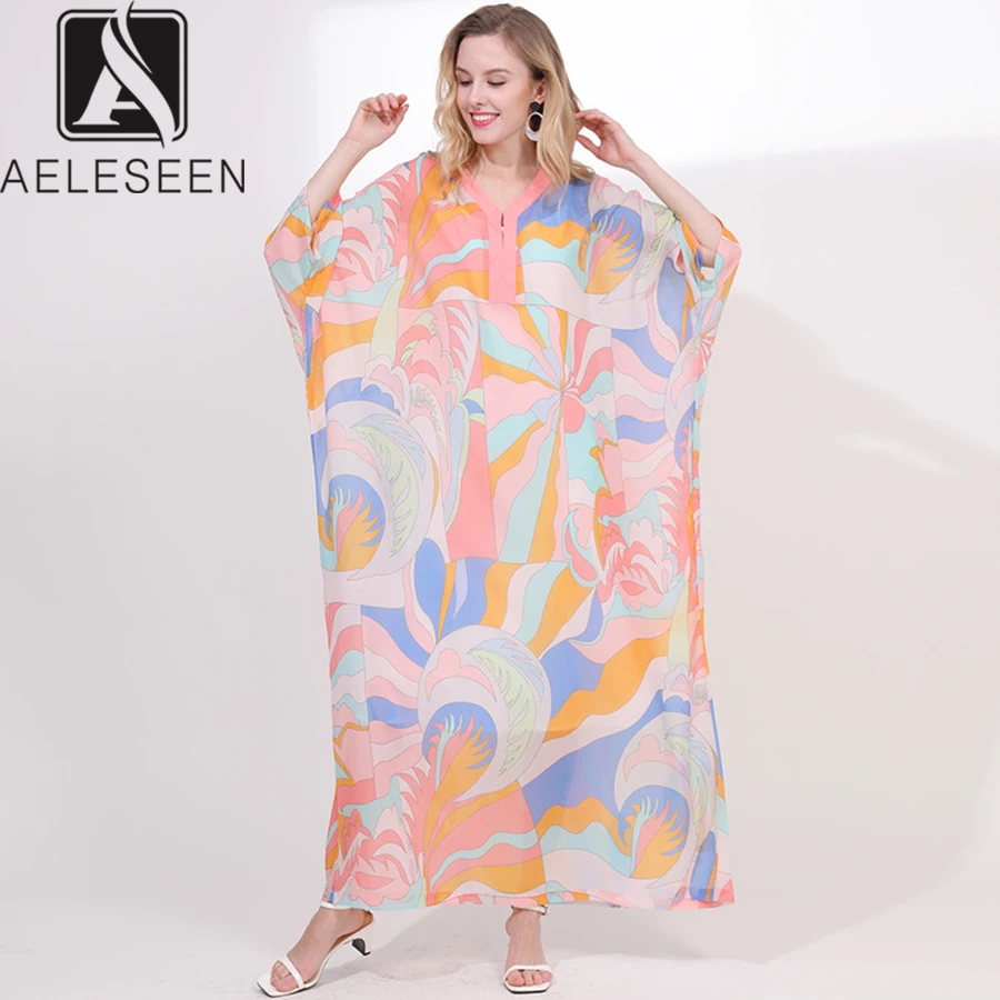 Женское длинное платье макси AELESEEN Элегантное Длинное Платье контрастных цветов