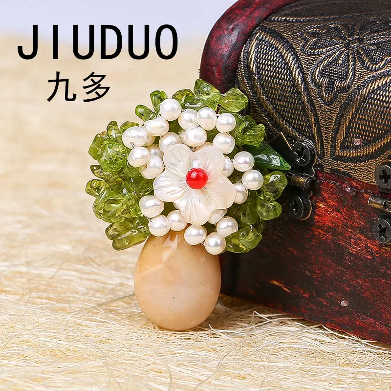 JIUDUO брошь кулон и 100% натуральный Нефритовый Цветок для женщин роскошный золотой