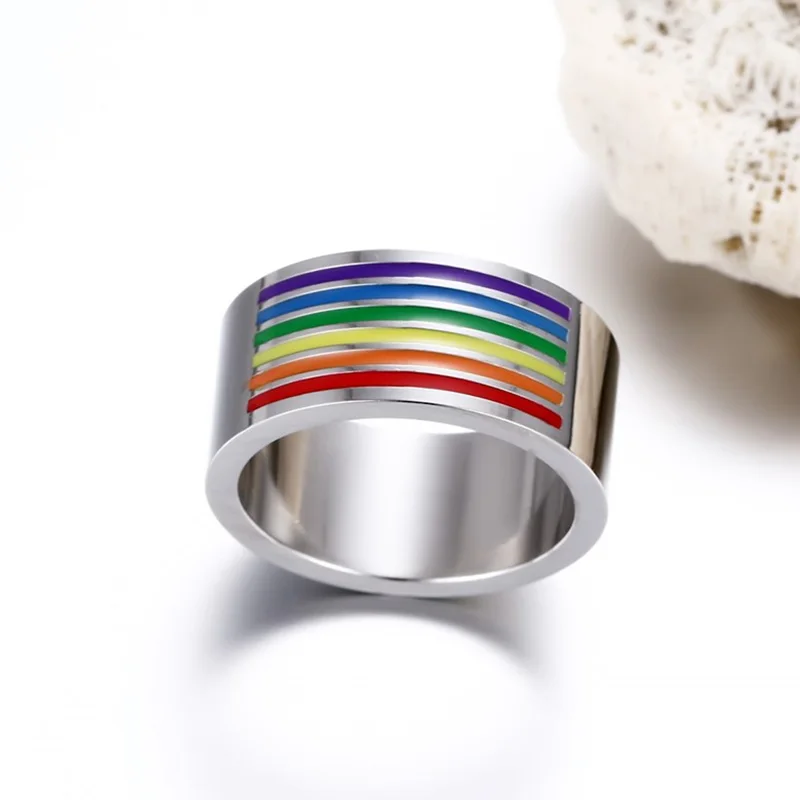 Радуга кольца для геи лесбиянки равенства обручальные титановое кольцо