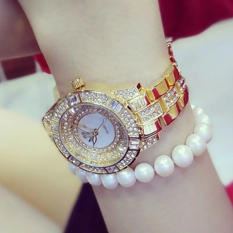 SERYNOW лучшие часы для женщин Кристалл Кварцевые Золото Нержавеющая сталь горный