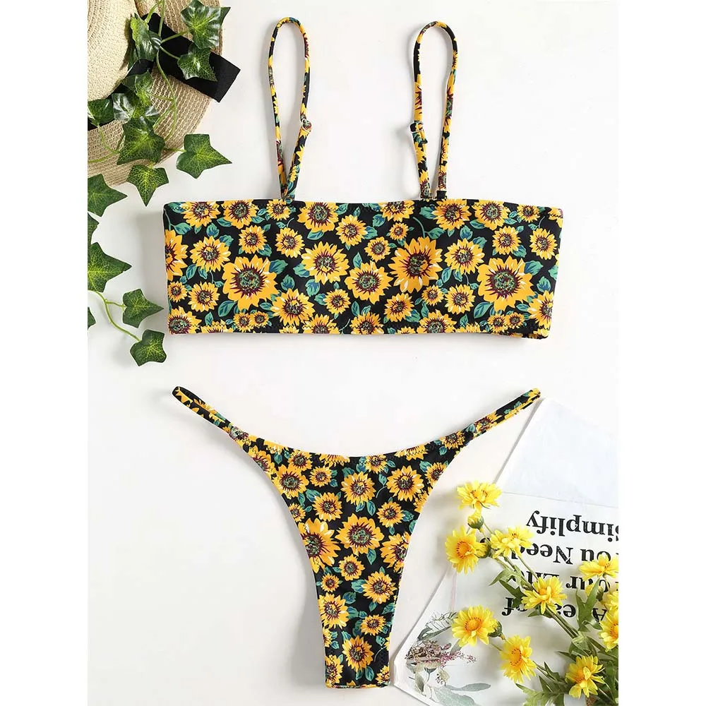 ZAFUL Подсолнух бикини бандо купальник для женщин бразильский микро стринги