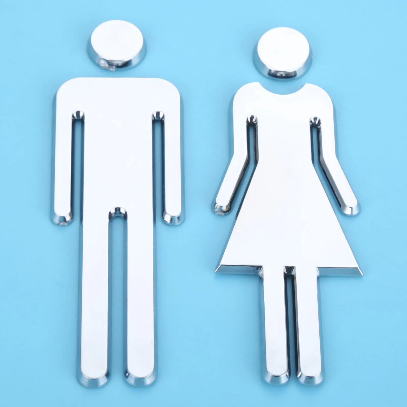 2Pcs/1 Pair Removable 3D Mirror Public Toilet Symbol Restroom Sign Men Women Wall Art Stickers for Hotel Bar School Silver 12cm |