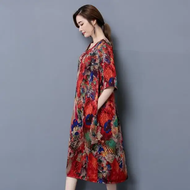 Женское длинное шелковое платье красное темно синего цвета модель AH937 на лето