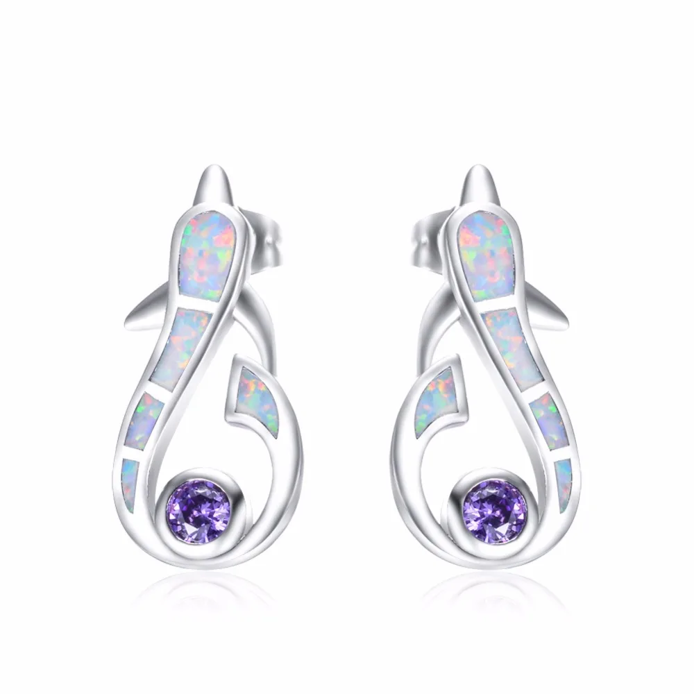 Серьги гвоздики из стерлингового серебра 925 пробы с фиолетовым кристаллом белый