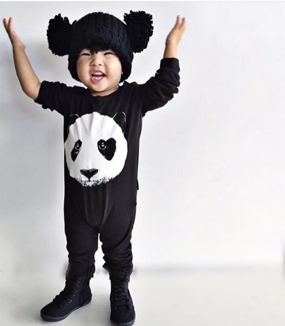 Осенняя одежда для малышей модные комбинезоны с принтом панды комбинезон