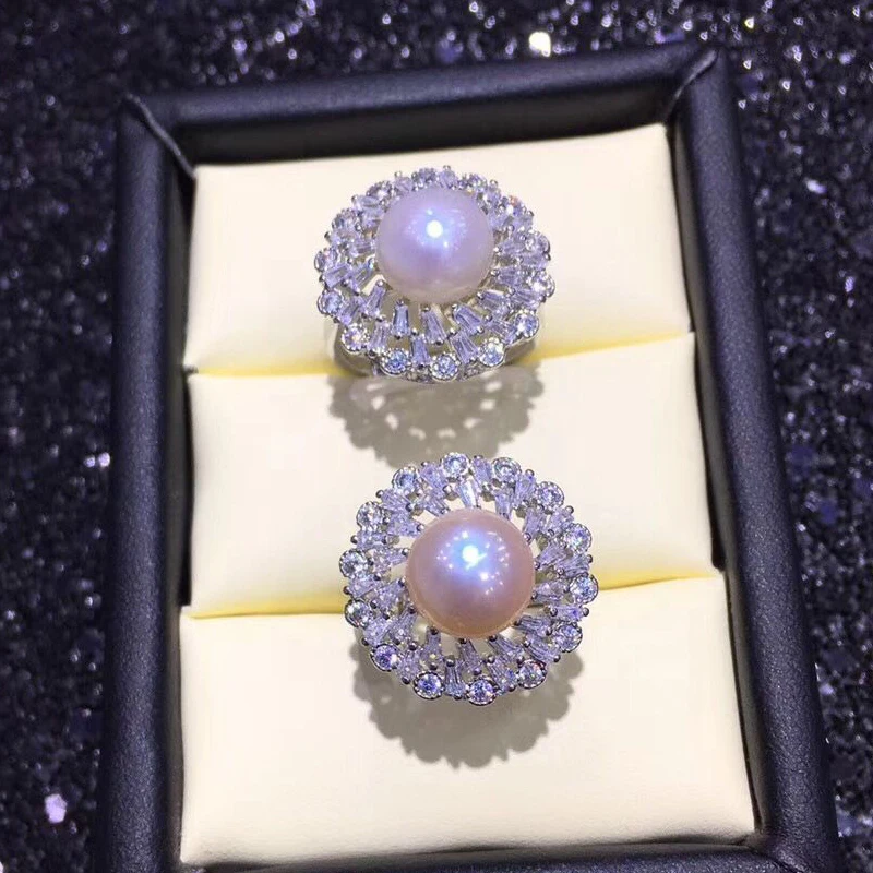 Женское кольцо из серебра 925 пробы с большим жемчугом и цирконом | Украшения