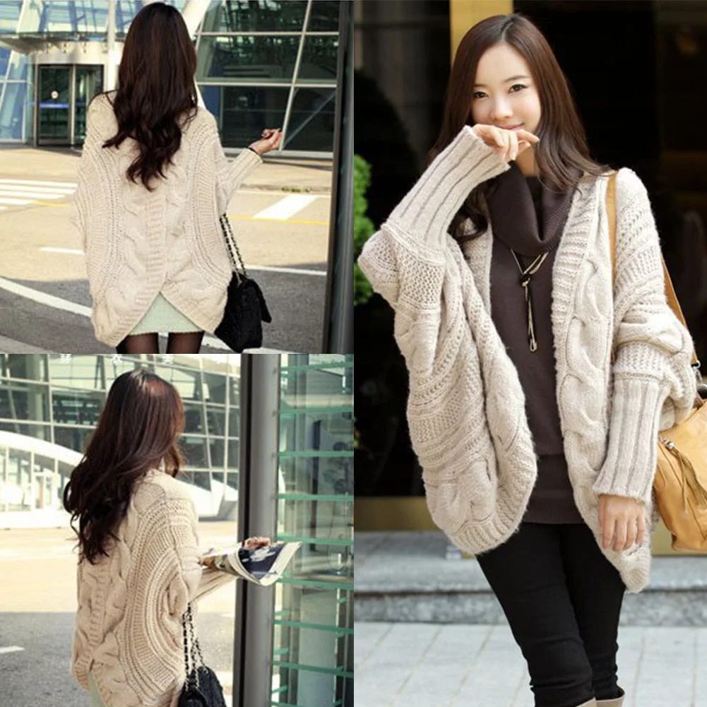 Fashion Women Autumn Winter Sweater Bat Sleeve Cardigan Knitting Needle loose Lady Elegant Knitted |