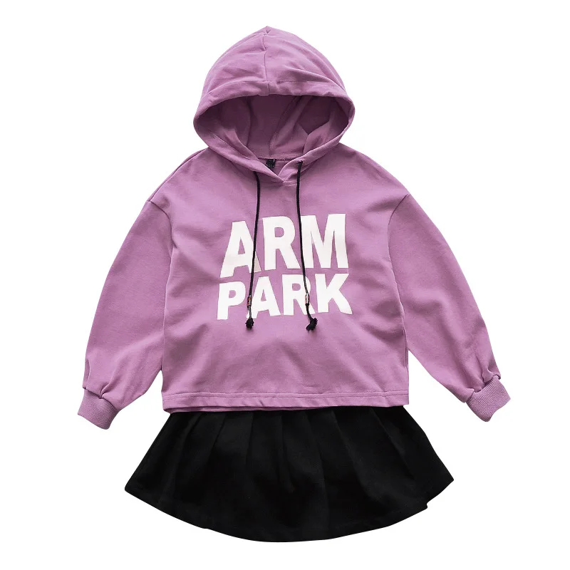 

Girls Clothes casual Cotton Solid Letter girl Coats Pullover Girl Suit Sweatshirt + Skir 2pcs 6 8 10 12 14 Y Children Clothing