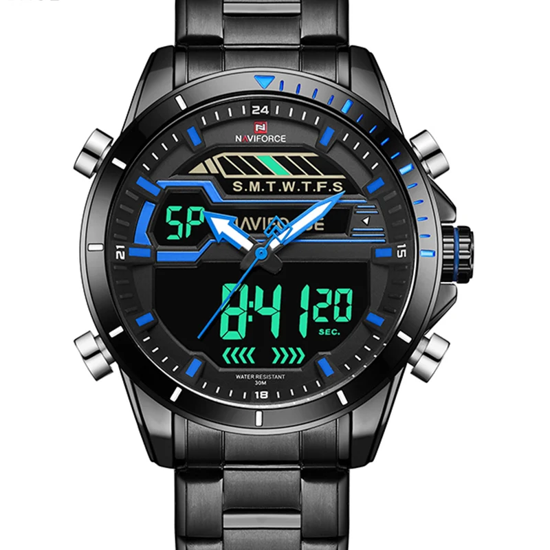 Лидирующий бренд NAVIFORCE Роскошные деловые часы Мужские кварцевые цифровые с