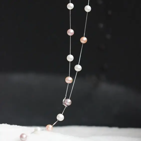 Идеальное 7 - 8 мм белый розовый фиолетовый пресной воды жемчужное ожерелье мода