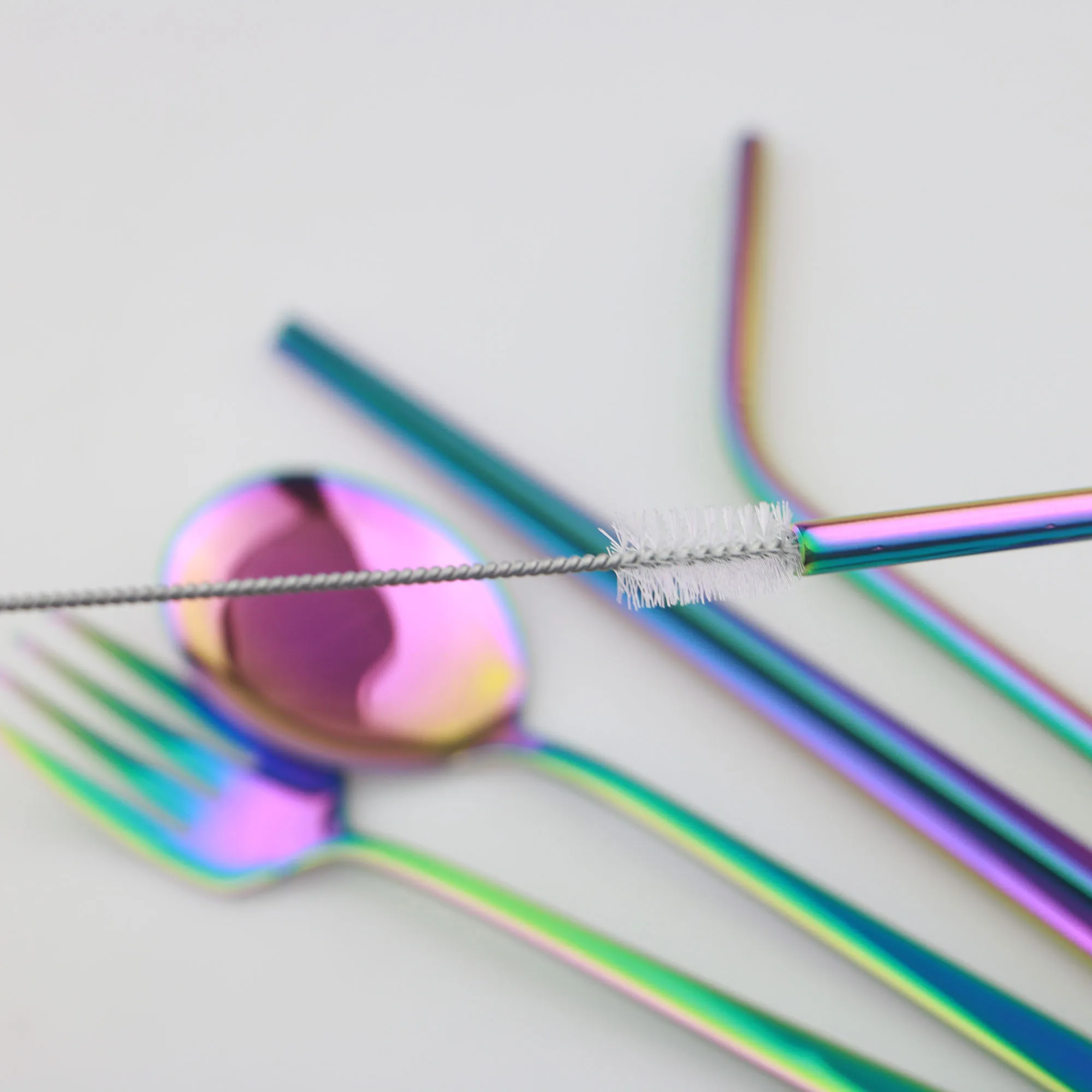 Красочные 304 нержавеющая сталь металлическая солома портативная Ложка Вилка