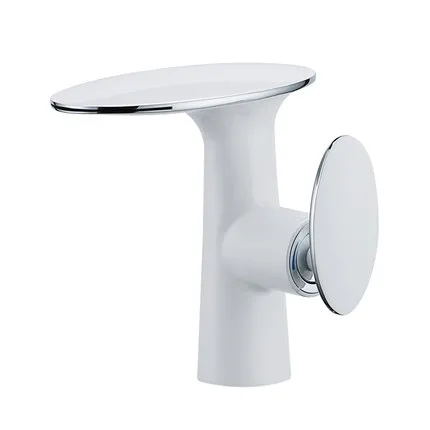 white with chrome Водопад латунь Ванная раковина кран одно отверстие на бортике холодной и горячей смесителя белый/хром кран для раковины - Цвет: white with chrome