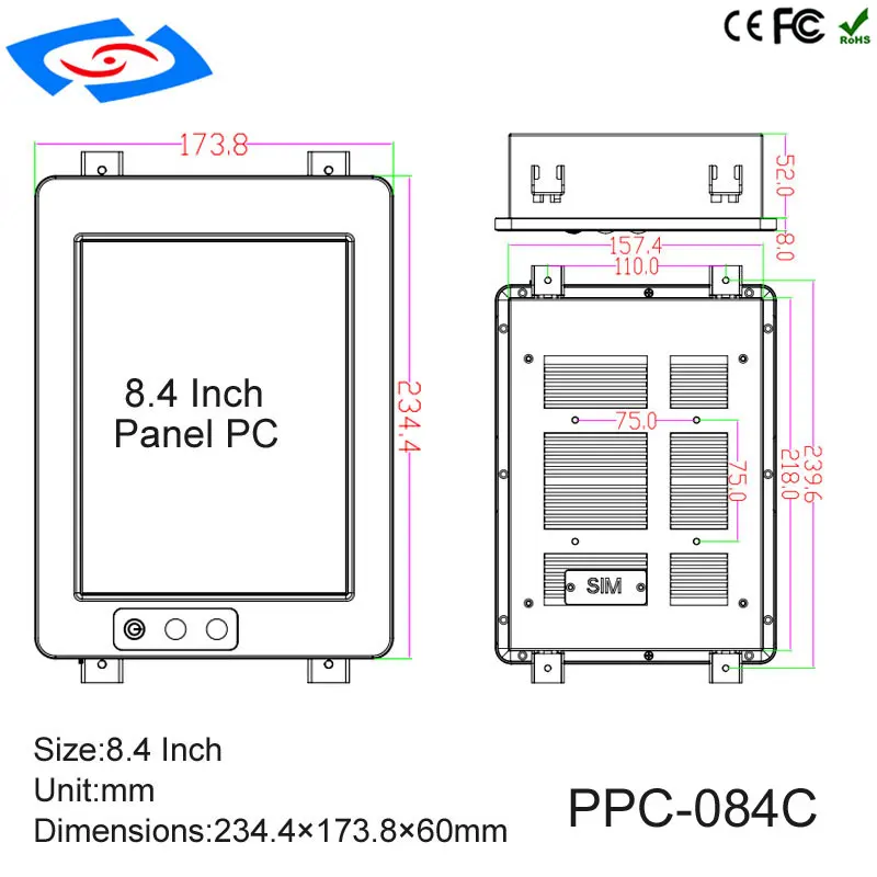 Все в одном ПК 10 1-дюймовый безвентиляторный телефон с 1xSIM 2xmini PCIE опционально WIFI и