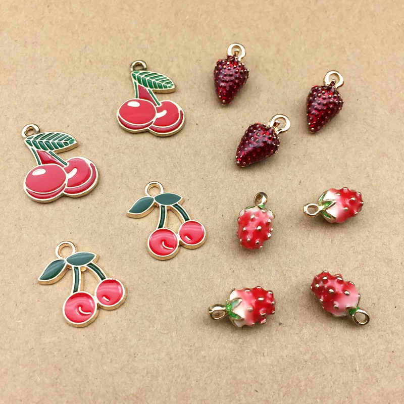 10 шт. DIY модные металлические эмалированные амулеты вишни клубника браслеты