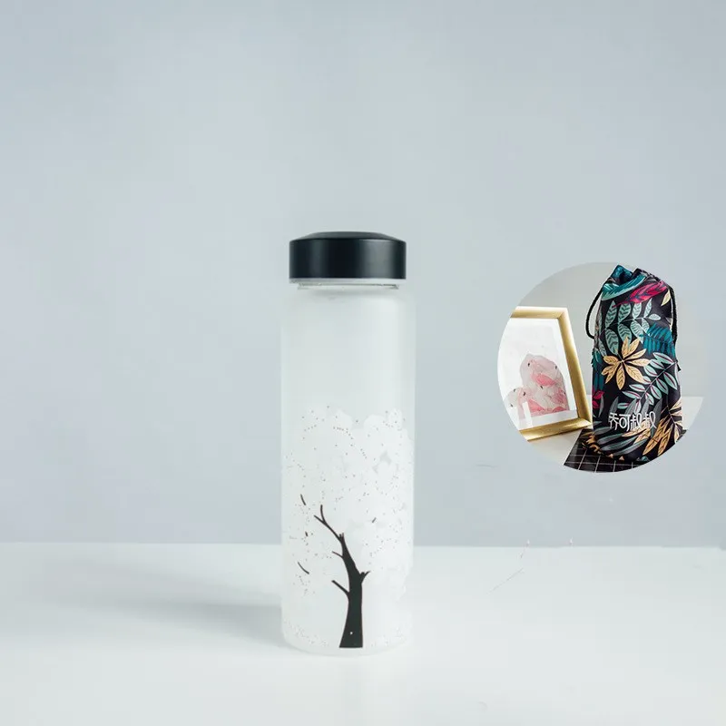 420ml 420/600/1000 мл японская меняющая цвет вишни стеклянная бутылка для воды Студенческая дорожная чашка чайник для молока стакан для лимонного сока - Цвет: 420ml