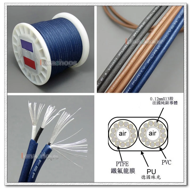 

LN004783 100 см верхние высококачественные стерео наушники Detinion DIY оптом 99% чистого серебра проводники кабель для наушников + PEP изолированный